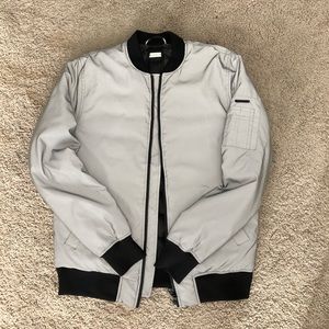 Black Noir Silver Reflective Oversized Bomber